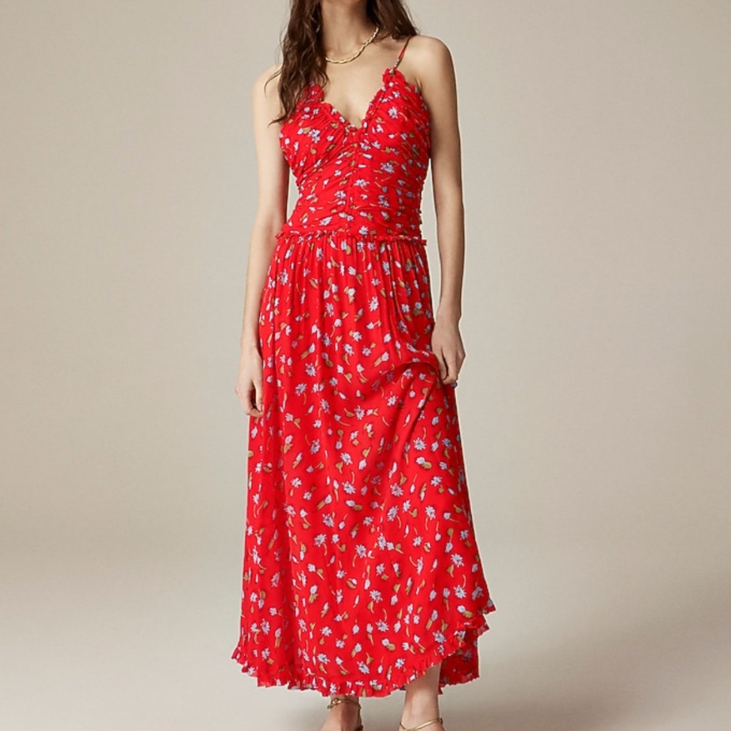 Jcrew Collection Ruched Chiffon Dress Red